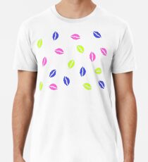 80er Jahre Neon Pink Kuss Pop Art Liebe Romantik Leidenschaft Lippen in gelb grün blau Männer Premium T-Shirts