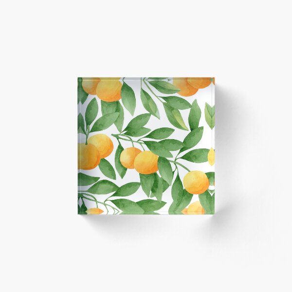 Watercolor Tangerines Pattern Acrylic Block