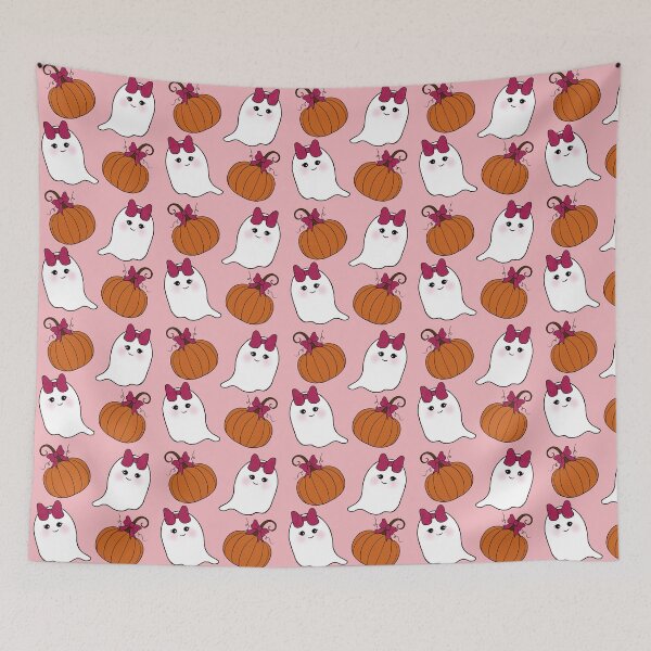Item preview, Cute Girly Ghost and Pumpkin Halloween Pattern designed and sold by Toshi and Co..