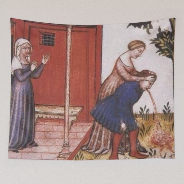 Item preview, Medieval hang over man being sick vomiting in the garden designed and sold by MindChirp.