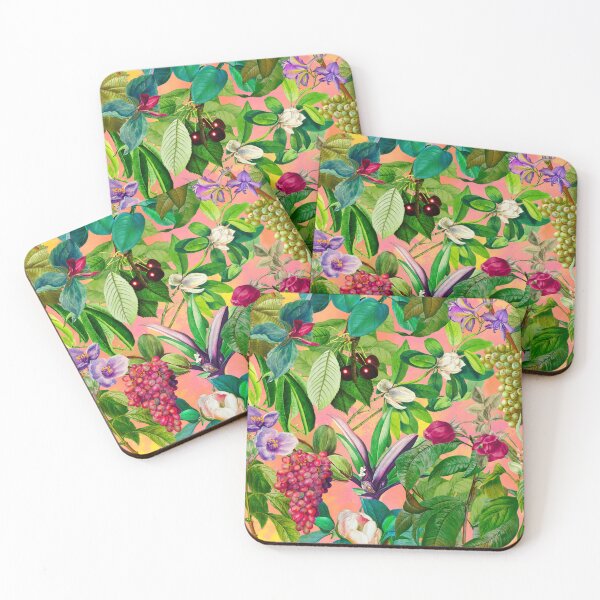 Item preview, Trendy tropical floral leaves and fruits tropical pattern, botanical illustration, pink rose blush  floral illustration  designed and sold by ZeinabTaha.