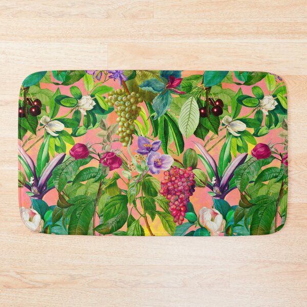 Item preview, Trendy tropical floral leaves and fruits tropical pattern, botanical illustration, pink rose blush  floral illustration  designed and sold by ZeinabTaha.