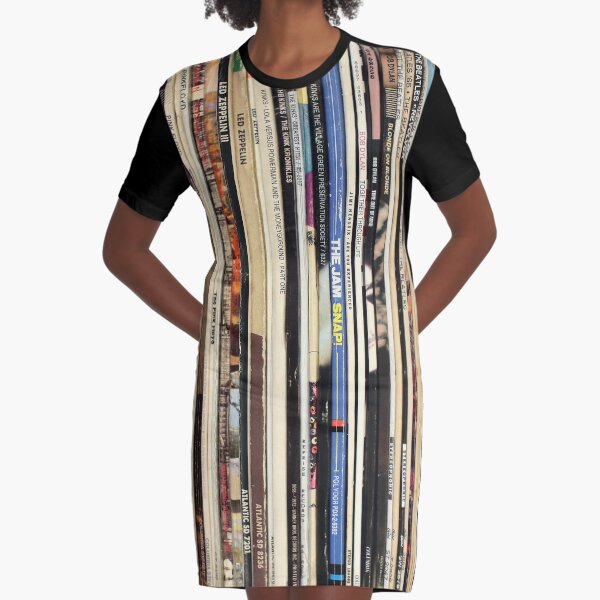 Classic Rock Vinyl Records Graphic T-Shirt Dress