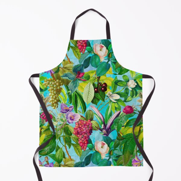 Item preview, Trendy tropical floral leaves and fruits tropical pattern, botanical illustration, aqua blue floral illustration designed and sold by ZeinabTaha.