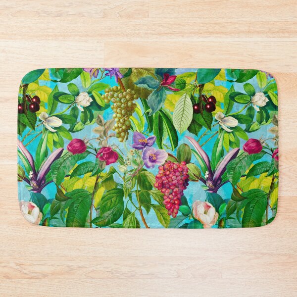 Item preview, Trendy tropical floral leaves and fruits tropical pattern, botanical illustration, aqua blue floral illustration  designed and sold by ZeinabTaha.