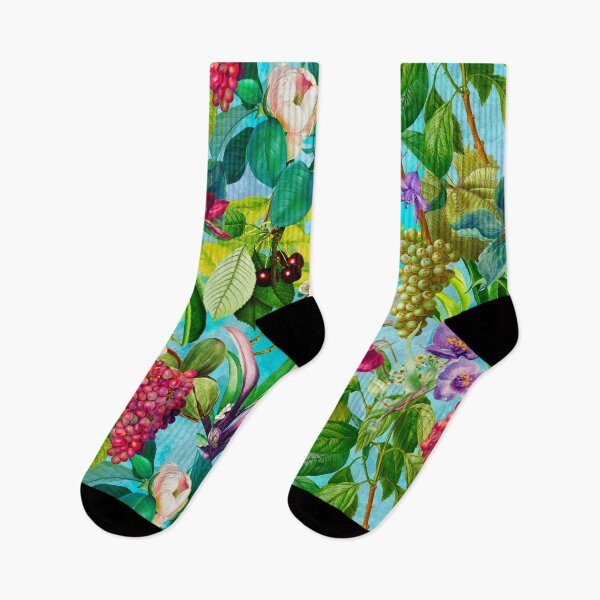 Item preview, Trendy tropical floral leaves and fruits tropical pattern, botanical illustration, aqua blue floral illustration  designed and sold by ZeinabTaha.