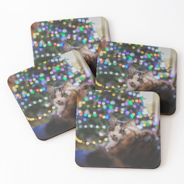 Item preview, Cat Sitting Infront Of Christmas Tree Lights Cutest Cat Pics designed and sold by CutestCatPics.
