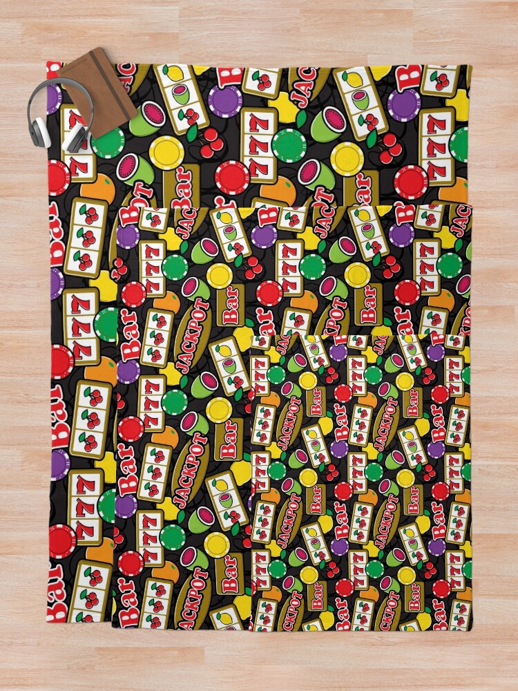 Thumbnail 5 of 6, Throw Blanket, Casino Jackpot Lucky Slot Machine Fruit Slots Pattern designed and sold by HotHibiscus.