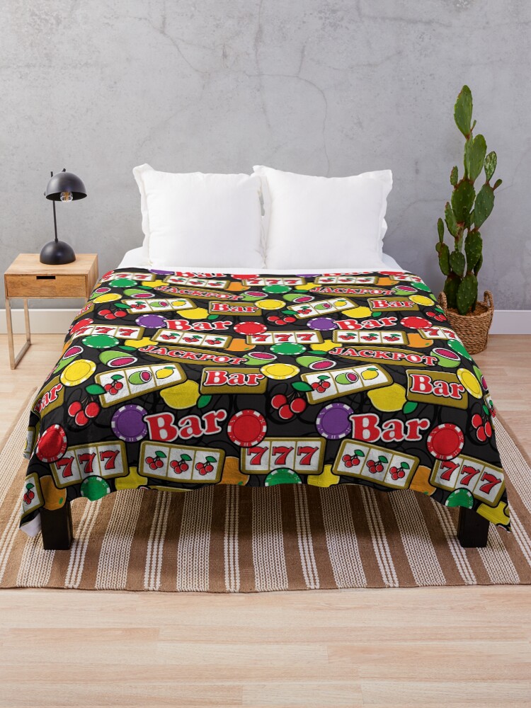 Thumbnail 1 of 6, Throw Blanket, Casino Jackpot Lucky Slot Machine Fruit Slots Pattern designed and sold by HotHibiscus.