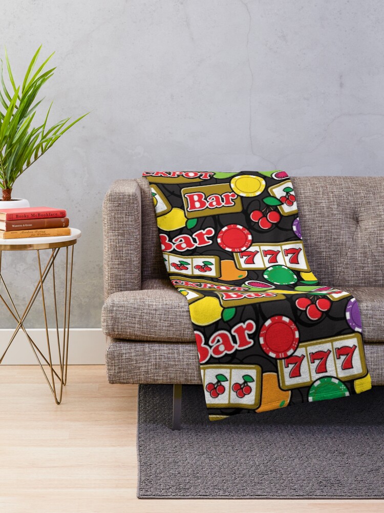 Thumbnail 2 of 6, Throw Blanket, Casino Jackpot Lucky Slot Machine Fruit Slots Pattern designed and sold by HotHibiscus.