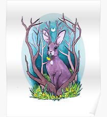 Jackalope unter dem Mond Poster