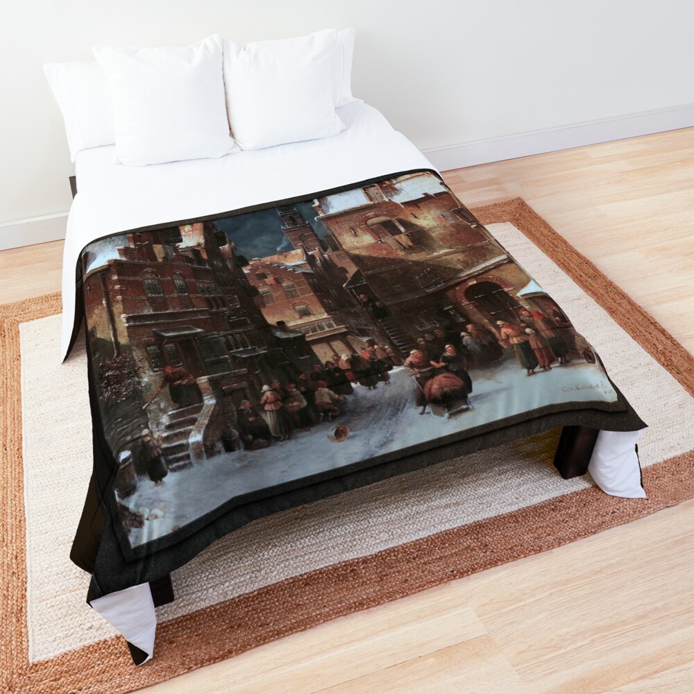Winterliche Stadtansicht by Charles Leickert - A Memorable Time Of The Past 2 Winterliche Stadtansicht by Charles Leickert Remastered Xzendor7 Classical Art Old Masters Reproductions Comforter
