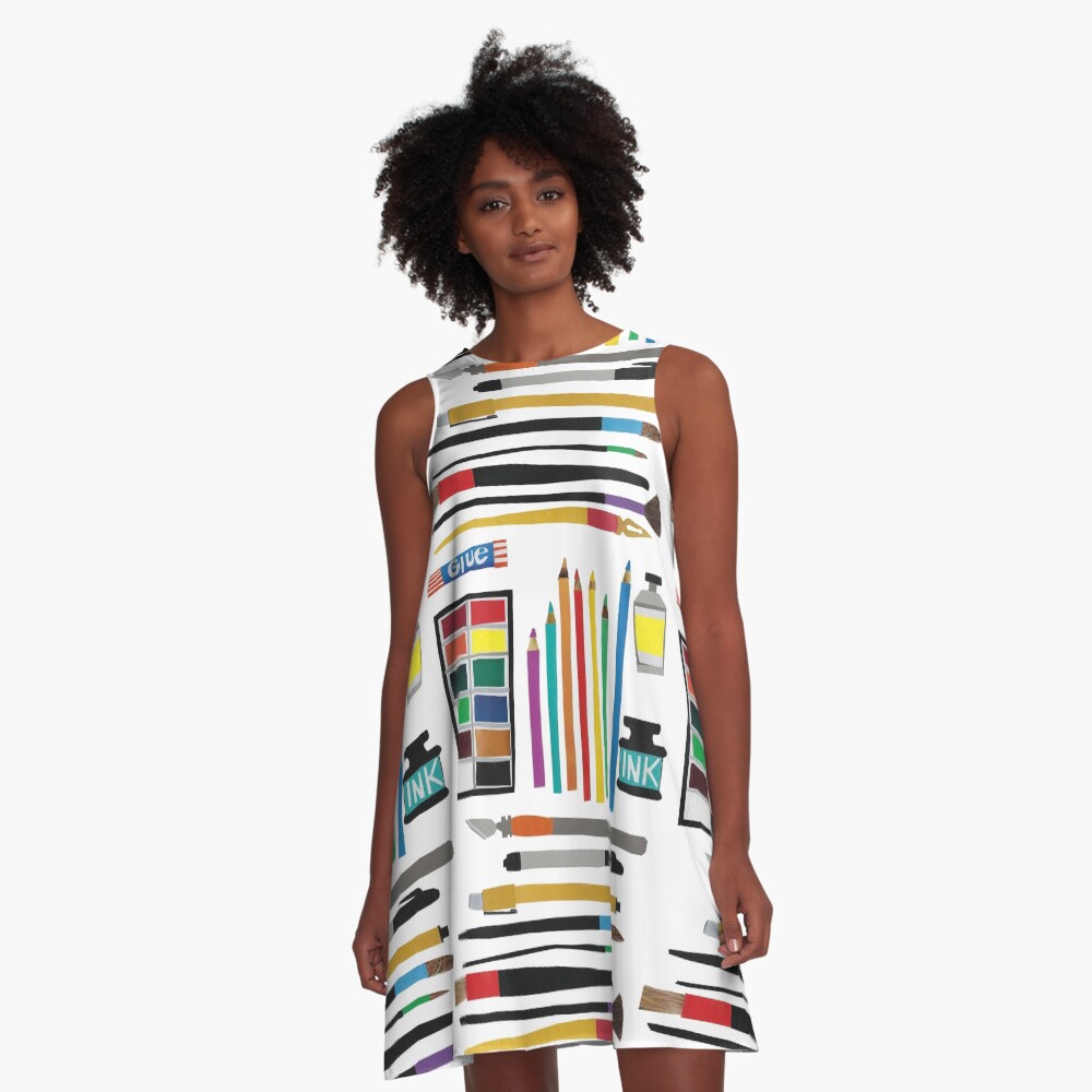 Art Supplies Collage A-Line Dress