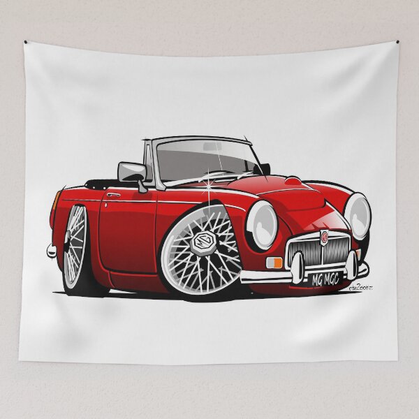 Item preview, MG MGC roadster caricature red designed and sold by car2oonz.