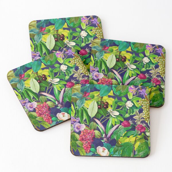 Item preview, Trendy tropical floral leaves and fruits tropical pattern, botanical illustration, dark blue floral illustration  designed and sold by ZeinabTaha.