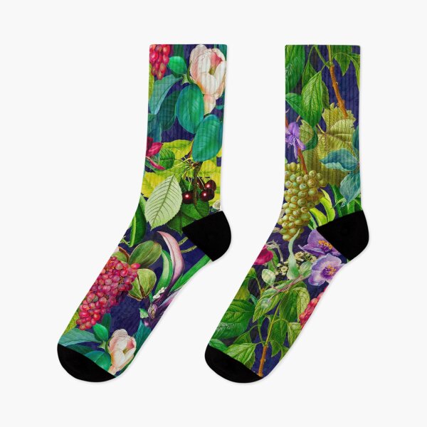 Item preview, Trendy tropical floral leaves and fruits tropical pattern, botanical illustration, dark blue floral illustration  designed and sold by ZeinabTaha.