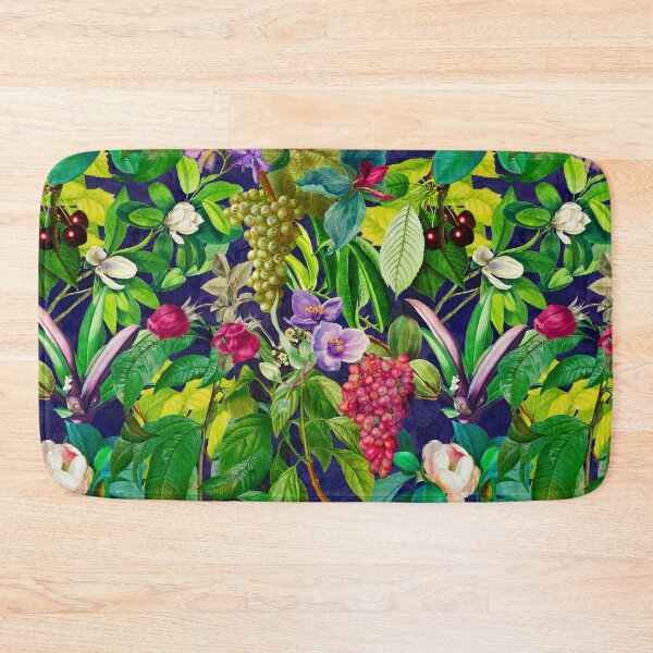 Item preview, Trendy tropical floral leaves and fruits tropical pattern, botanical illustration, dark blue floral illustration  designed and sold by ZeinabTaha.