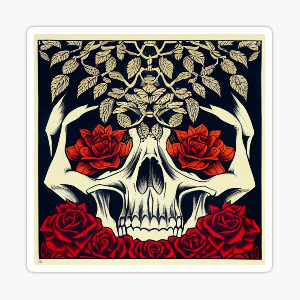 Skull And Roses Sticker For Sale By Midjourney Hot Redbubble