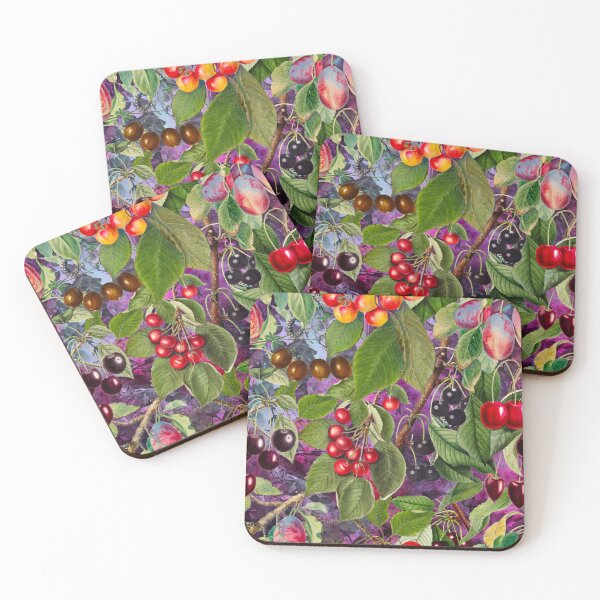 Item preview, Exotic tropical floral leaves and fruits, botanical pattern, tropical plants, purple fruit pattern designed and sold by ZeinabTaha.