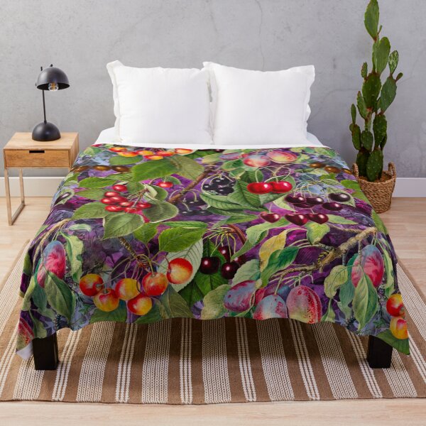 Item preview, Exotic tropical floral leaves and fruits, botanical pattern, tropical plants, purple fruit pattern designed and sold by ZeinabTaha.
