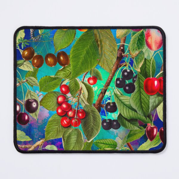 Item preview, Exotic tropical floral leaves and fruits, botanical pattern, tropical plants, aqua dark blue fruit pattern designed and sold by ZeinabTaha.
