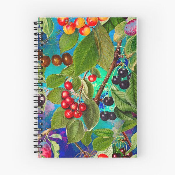 Item preview, Exotic tropical floral leaves and fruits, botanical pattern, tropical plants, aqua dark blue fruit pattern designed and sold by ZeinabTaha.