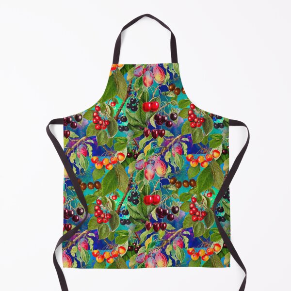 Item preview, Exotic tropical floral leaves and fruits, botanical pattern, tropical plants, aqua dark blue fruit pattern designed and sold by ZeinabTaha.