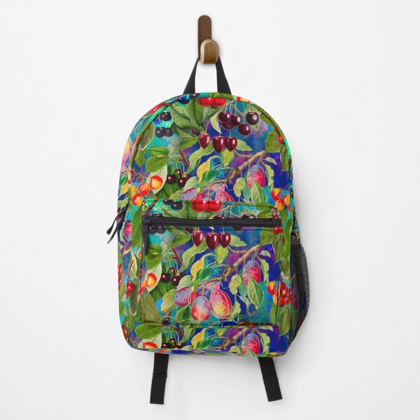 Item preview, Exotic tropical floral leaves and fruits, botanical pattern, tropical plants, aqua dark blue fruit pattern designed and sold by ZeinabTaha.