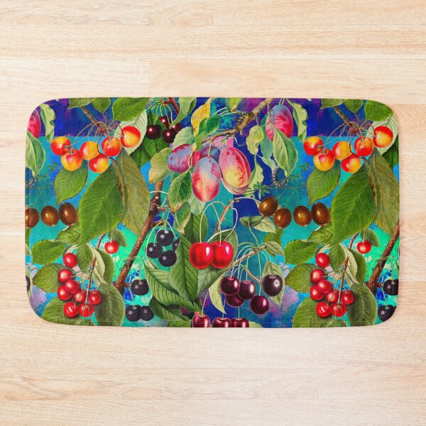 Item preview, Exotic tropical floral leaves and fruits, botanical pattern, tropical plants, aqua dark blue fruit pattern designed and sold by ZeinabTaha.