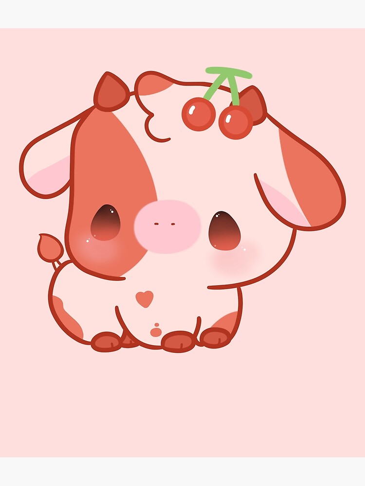 Strawberry Cow kawaii Poster for Sale by MayBK