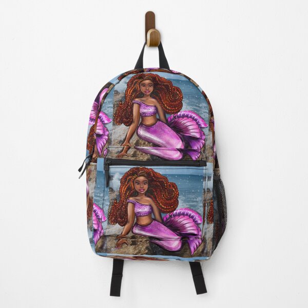 Item preview, Mermaid relaxing on the rocks  with brown eyes, flowing Afro hair and caramel brown skin designed and sold by Artonmytee.