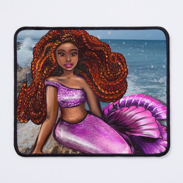 Item preview, Mermaid relaxing on the rocks  with brown eyes, flowing Afro hair and caramel brown skin designed and sold by Artonmytee.