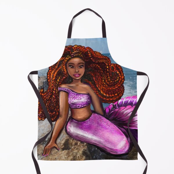 Item preview, Mermaid relaxing on the rocks with brown eyes, flowing Afro hair and caramel brown skin designed and sold by Artonmytee.