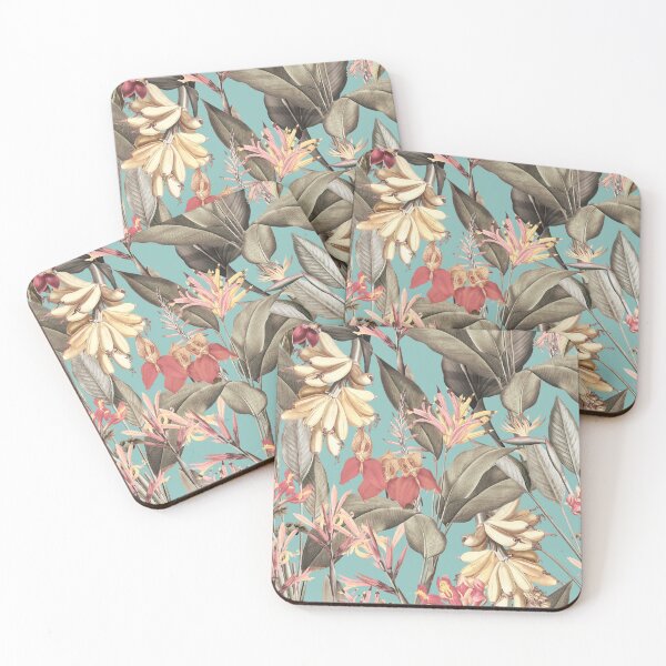 Item preview, Exotic Vintage Midnight Jungle Botanical Garden Pattern Sepia Turquoise Nightgarden designed and sold by UtArt.