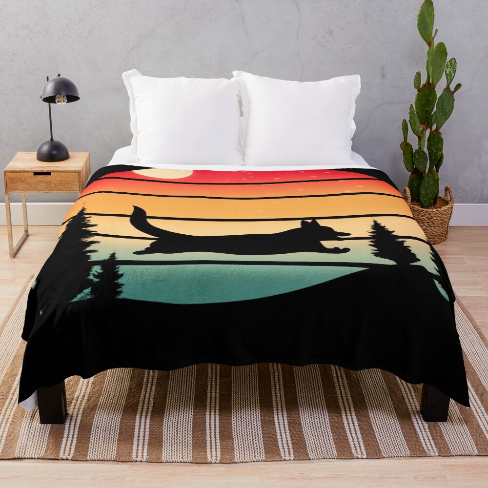 Corgi Retro Style Jump Throw Blanket