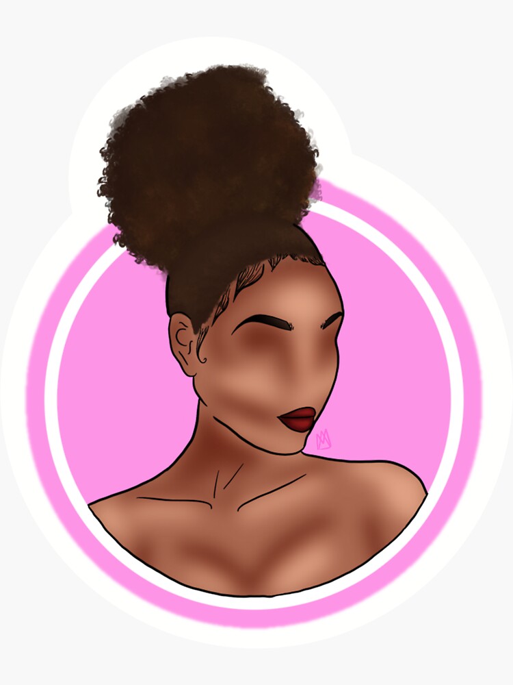 Thumbnail 3 of 3, Sticker, Brown Skin High Puff Afro Girlie Pink Sticker designed and sold by Angelaika.