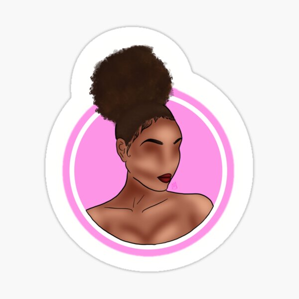 Brown Skin High Puff Afro Girlie Pink Sticker Sticker