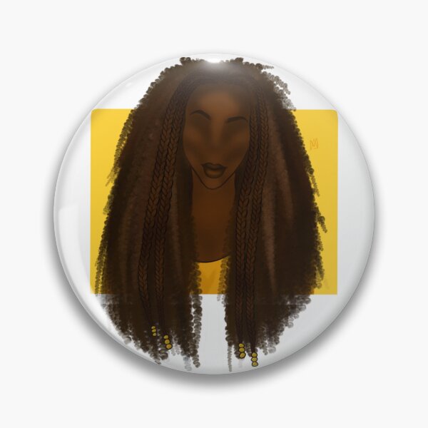 Item preview, Dark Skinned Black Woman With Half Up Half Down Tribal Braids and Beads Curly Hair Afro Girlie in Yellow  designed and sold by Malaika Mustapha.