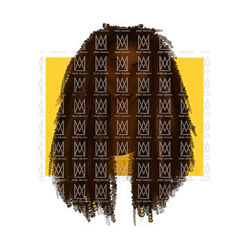 Artwork thumbnail, Dark Skinned Black Woman With Half Up Half Down Tribal Braids and Beads Curly Hair Afro Girlie in Yellow by Malaika Mustapha