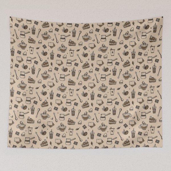 Item preview, Patrón de amantes del café - garabatos dibujados a mano designed and sold by DebbisPalette.