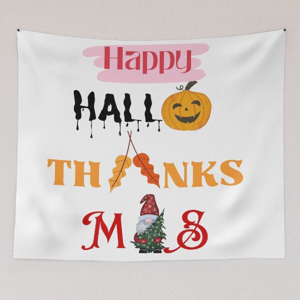 Item preview, Happy HalloThanksMas | Halloween Thanksgiving Christmas Wish designed and sold by LunaticArtWork.