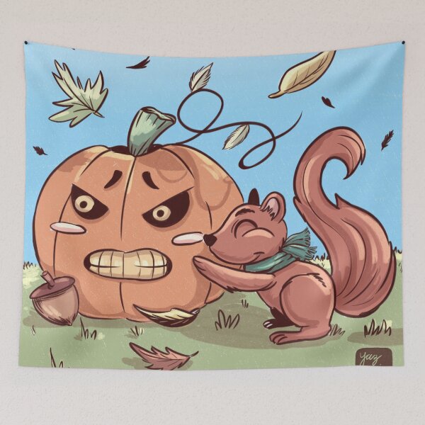 Item preview, Bashful Pumpkin getting a Squirrel Hug designed and sold by YazminCityArts.