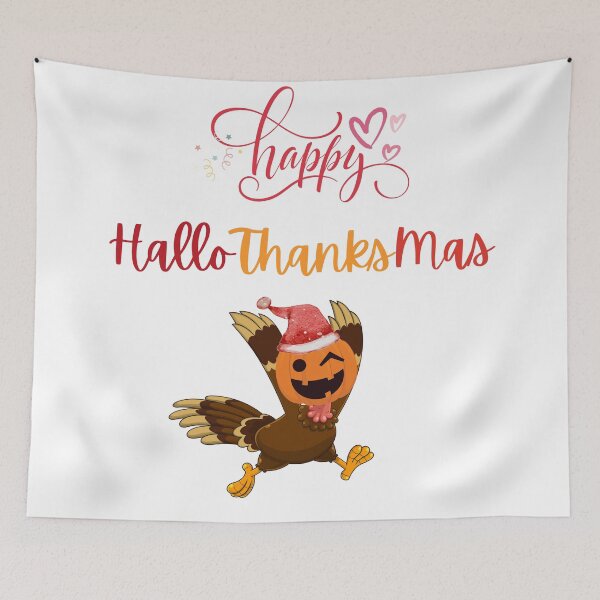Item preview, Happy HalloThanksMas | Halloween Thanksgiving Christmas Wish designed and sold by LunaticArtWork.