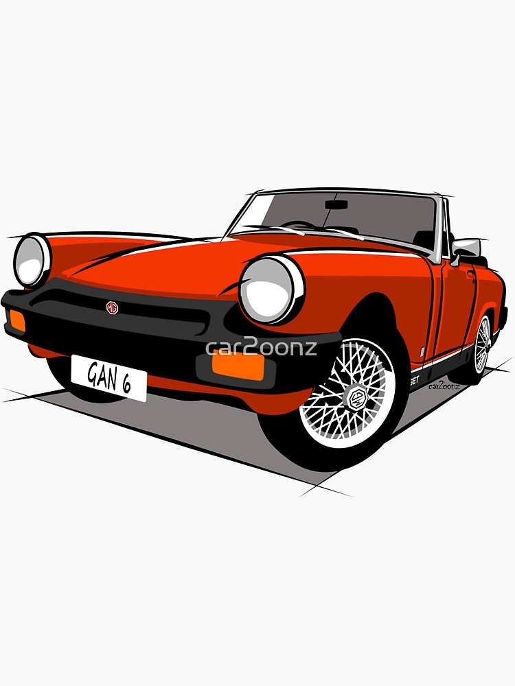 "MG Midget rubber bumper orange" Sticker for Sale by car2oonz Redbubble