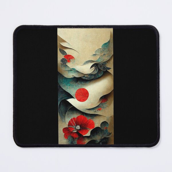Item preview, Abstract japanese art with waves, sun and flowers designed and sold by Yehochanan.