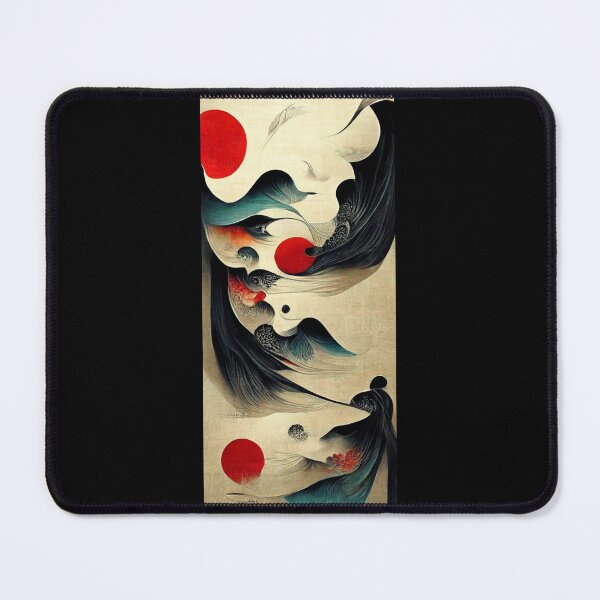 Item preview, Abstract Japanese art with wave forms and red suns designed and sold by Yehochanan.