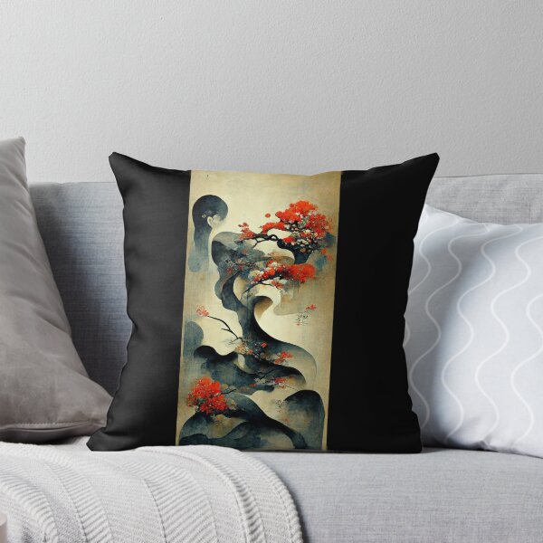 Item preview, Abstract japanese art with wave forms and red blossom tree's designed and sold by Yehochanan.