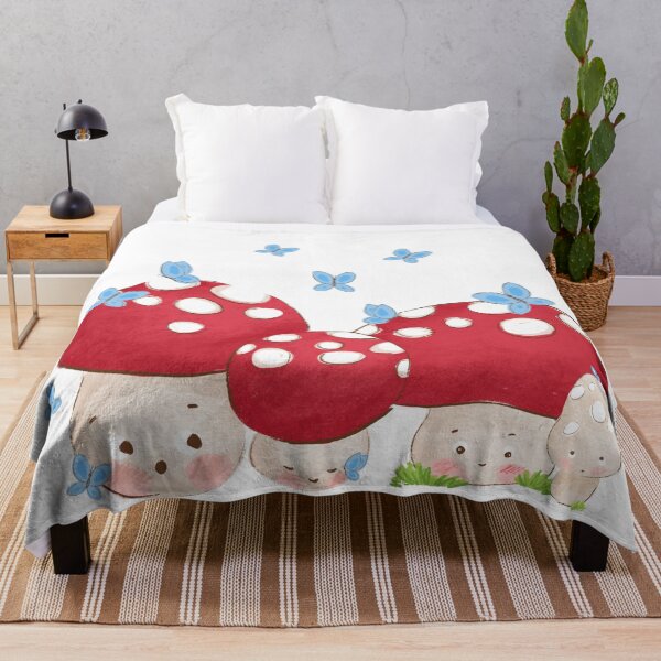 Item preview, Cute Illustration of a loving mushroom family with blue butterflies designed and sold by Printblisshop.