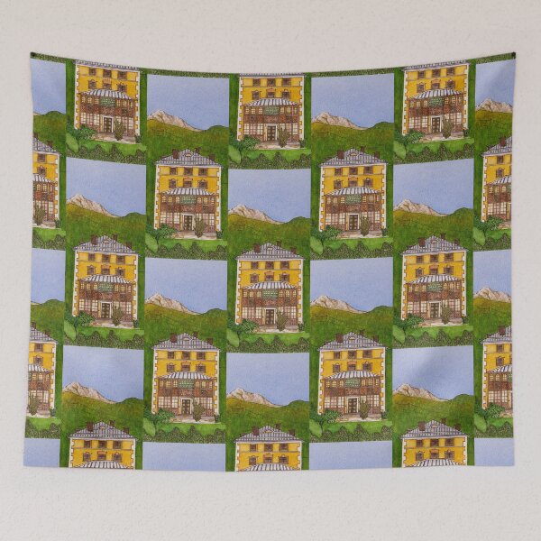 Item preview, Hand painted watercolor house in a colorful alpine Landscape designed and sold by Chantellearts.