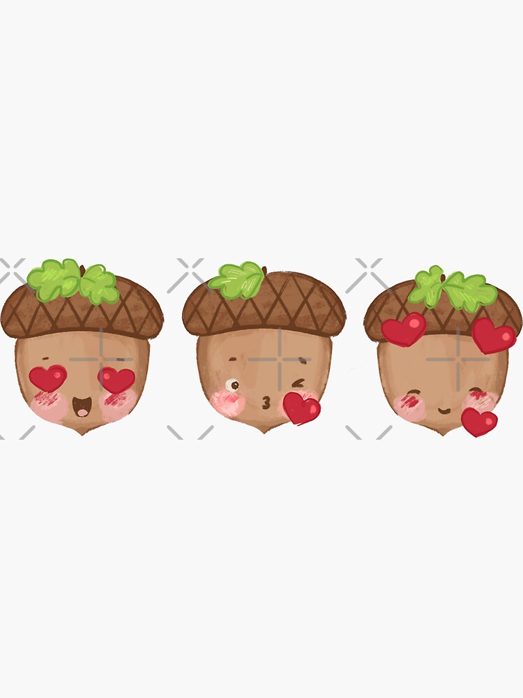 "Cute Illustration of three loving emoji acorns" Sticker for Sale by